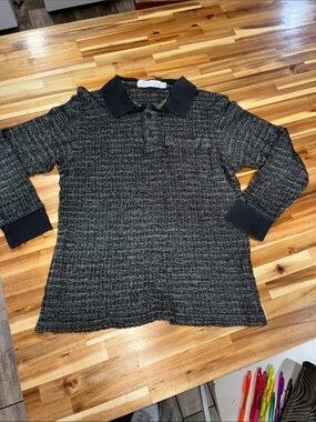 Balenciaga Multicolor Knit Long Sleeve Polo with Black Collar